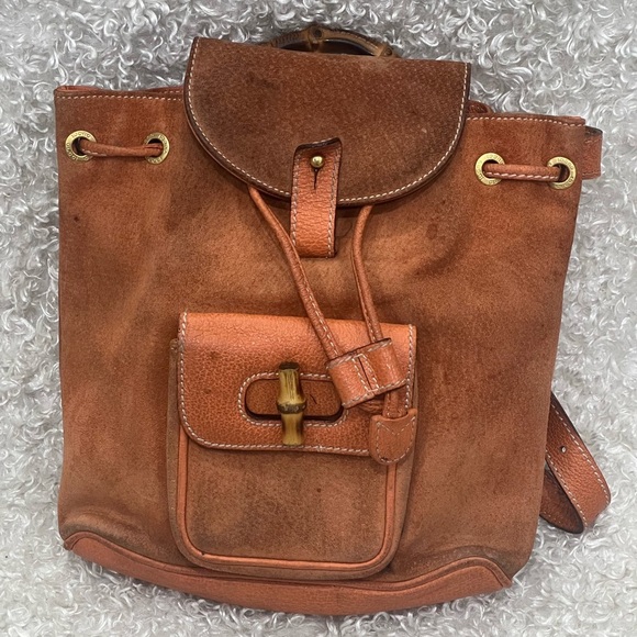 Gucci Vintage Bamboo Suede Mini Backpack - Picture 1 of 14